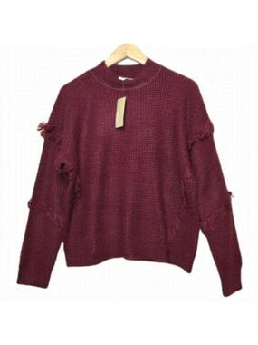 MICHAEL Michael Kors BNWT Fringe Burgundy Sweater Mock Neck Knit Sz Large New